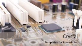  Presentation with computer motherboard - Beautiful presentation theme featuring rework - computer motherboard macro view backdrop and a mint green colored foreground