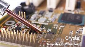  Presentation with motherboard - Beautiful slide set featuring rework - motherboard repairing on white background backdrop and a coral colored foreground