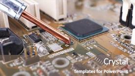  Presentation with computer motherboard - PPT theme featuring rework - repairing of computer motherboard macro background and a coral colored foreground