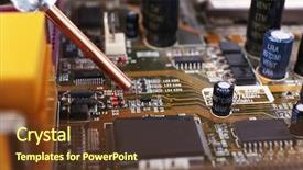  Presentation with computer motherboard - Presentation theme having rework - repairing of computer motherboard macro background and a tawny brown colored foreground