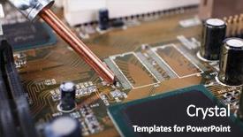  Presentation with computer motherboard - Beautiful PPT layouts featuring rework - repairing of computer motherboard macro backdrop and a dark gray colored foreground