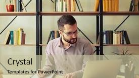  Presentation with book glasses - PPT layouts enhanced with rewrite - attractive young businessman background and a soft green colored foreground