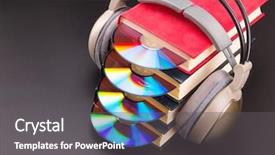  Presentation with books and gravel - Colorful slide set enhanced with rewrite - cd sticks out from red backdrop and a dark gray colored foreground