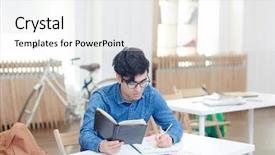  Presentation with machine learning representations of data - Colorful slides enhanced with rewrite - serious learner with notebook rewriting backdrop and a  colored foreground