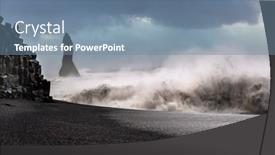  Presentation with volcanic rock - Slide set having reynisdrangar-basalt-rock-columns-standing background and a  colored foreground