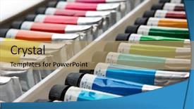  Presentation with tubes - Slides with rgb cmyk color - colorful acrylic paints in tubes background and a coral colored foreground