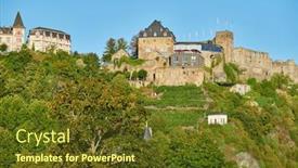  Presentation with castle - Amazing theme having rheinfels-castle-at-rhine-valley backdrop and a tawny brown colored foreground