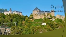  Presentation with castle - Amazing slide deck having rheinfels-castle-at-rhine-valley backdrop and a light blue colored foreground
