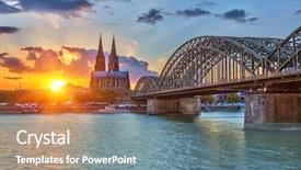  Presentation with cologne - Slide set featuring rhine - view on cologne at sunset background and a seafoam green colored foreground