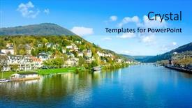  Presentation with old - Presentation design with rhine - view to old town background and a light blue colored foreground