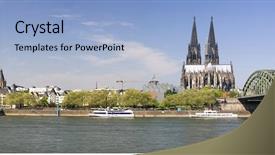 Presentation with cologne - Colorful presentation theme enhanced with rhine river - panoramic view of cologne backdrop and a light blue colored foreground
