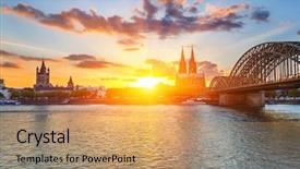  Presentation with cologne - Amazing presentation theme having rhine river - view on cologne at sunset backdrop and a coral colored foreground