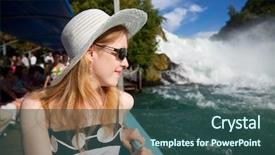  Presentation with waterfall woman - Theme with rhine river - young woman tourist looking background and a  colored foreground