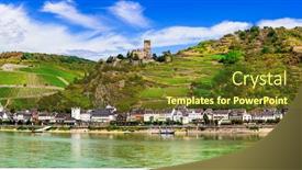  Presentation with river - Cool new PPT theme with rhine-river-cruises-kaub-town backdrop and a tawny brown colored foreground