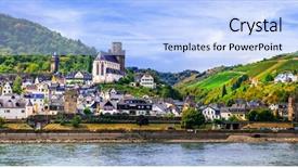  Presentation with river valley - Colorful presentation design enhanced with rhine river valley - pictorial backdrop and a light blue colored foreground