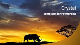  Presentation with hill - Presentation theme consisting of rhino - silhouette of a rhinoceros africa background and a ocean colored foreground