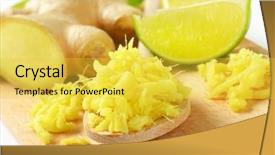  Presentation with cutting board - Theme enhanced with rhizome - detail of whole and grated background and a yellow colored foreground