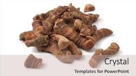  Presentation with thai pongal - Slide set featuring rhizome - heap of dried alpinia galanga background and a  colored foreground