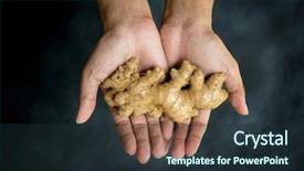  Presentation with ginger - PPT theme having rhizomes - ginger in hands on dark background and a tawny brown colored foreground