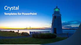  Presentation with lighthouse - Cool new slide deck with rhode island - beautiful colorful lighthouse along ocean backdrop and a cobalt blue colored foreground