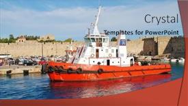  Presentation with tugboat - Slides with rhodes-greece-june-12-2018 background and a light blue colored foreground