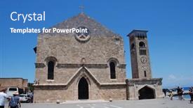  Presentation with gothic - Colorful presentation theme enhanced with rhodes-greece-june-9-2019 backdrop and a teal colored foreground