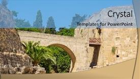  Presentation with bridge - PPT theme consisting of rhodes old town entrance bridge background and a light blue colored foreground