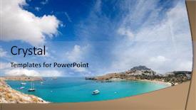  Presentation with culture heritage greece - Slide set featuring rhodos - lindos bay rhodes island greece background and a light blue colored foreground