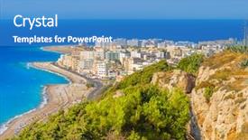  Presentation with summer at the beach - Presentation design consisting of rhodos - rhodes town windy beach background and a teal colored foreground