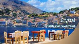  Presentation with traditional - Presentation design consisting of rhodos - traditional greece - small street background and a ocean colored foreground
