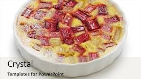  Presentation with pudding - Theme featuring rhubarb pudding cake on white background background and a mint green colored foreground