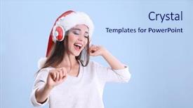  Presentation with christmas music - Slide deck with rhythm bluse - beautiful young woman in santa background and a sky blue colored foreground
