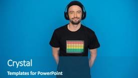  Presentation with blue music - Beautiful presentation theme featuring rhythm bluse - man dj wearing headphones backdrop and a ocean colored foreground