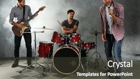  Presentation with triangle musical instrument - Presentation theme featuring rhythm bluse - musicians playing musical instruments background and a dark gray colored foreground