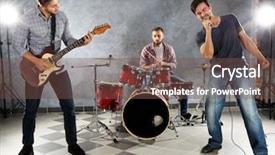  Presentation with studio - Slide deck with rhythm bluse - musicians playing musical instruments background and a tawny brown colored foreground