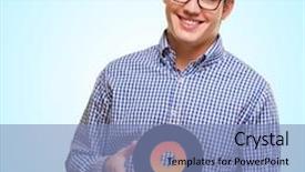  Presentation with vinyl record - Presentation design with rhythm bluse - portrait of man holding vinyl background and a teal colored foreground