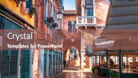  Presentation with venice - Beautiful PPT theme featuring rialto-fish-market-in-venice backdrop and a coral colored foreground