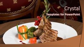  Presentation with steak - Presentation theme having rib-steak-selective-focus background and a wine colored foreground