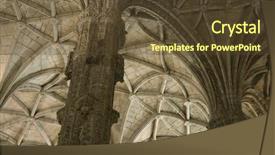  Presentation with monastery - Slides having rib-vaulted ceiling and columns in jeronimos monastery in lisbon portugal background and a tawny brown colored foreground