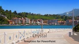  Presentation with marina - Audience pleasing theme consisting of ribadesella-santa-marina-beach backdrop and a soft green colored foreground