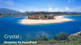  Presentation with village - Theme enhanced with ribadesella-village-aerial-view background and a ocean colored foreground