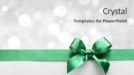  Presentation with ribbon green - PPT layouts consisting of ribbon bow with bokeh christmas background and a white colored foreground