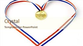  Presentation with red gold white - Cool new slide deck with ribbon hold a gold medal backdrop and a cream colored foreground