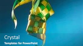  Presentation with ramadan - Beautiful PPT theme featuring ribbon-ketupat-for-ramadan-festival backdrop and a teal colored foreground