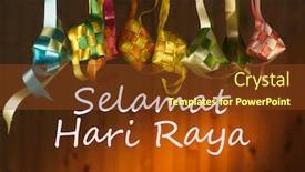  Presentation with raya - Colorful slide set enhanced with ribbon-ketupat-for-ramadan-festival backdrop and a tawny brown colored foreground