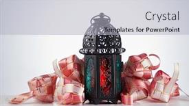  Presentation with islamic design - Beautiful theme featuring ribbon-ketupat-with-islamic-design backdrop and a light gray colored foreground