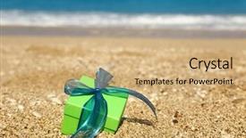  Presentation with ornament - Theme enhanced with ribbon on the sand background and a coral colored foreground