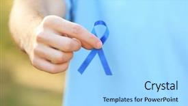  Presentation with blue ribbon - Slide set featuring ribbon outdoors closeup prostate cancer background and a light blue colored foreground