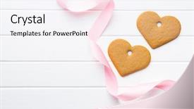  Presentation with shape heart - Amazing slide deck having ribbon pink - gingerbread shape heart on white backdrop and a white colored foreground