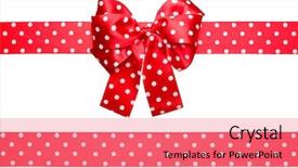  Presentation with red bow - PPT theme having ribbon with white polka dot background and a coral colored foreground